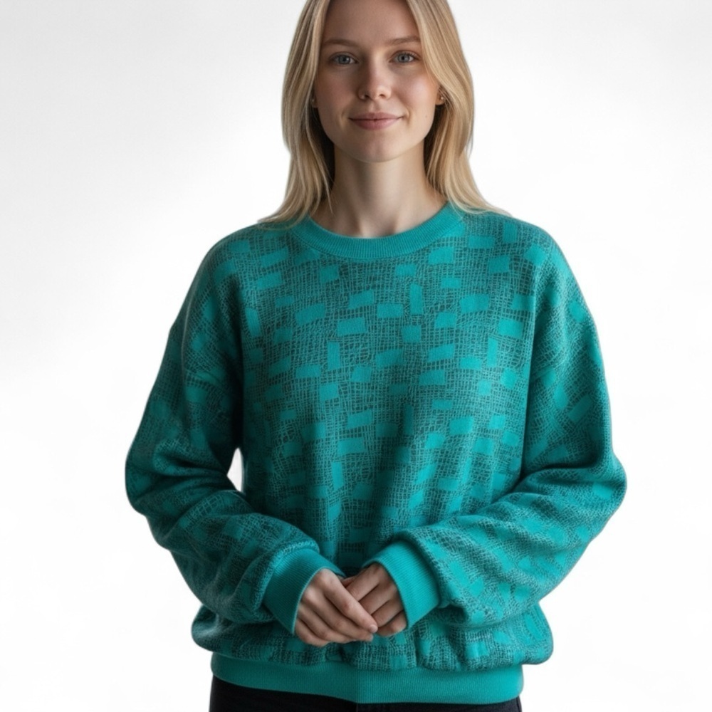 VTG FUEL INJECTION Women’s Vintage 80s Geometric Print Sweatshirt Teal Size XL